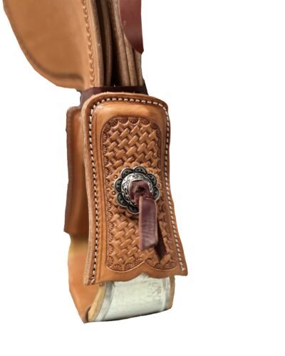 R.W. Bowman Handmade B-light Ranch Saddle with Custom Stirrups - Image 4