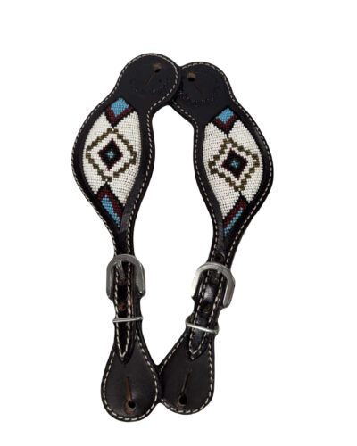 Dark Chocolate Argentina Cow Leather Spur Straps with Beaded Inlay