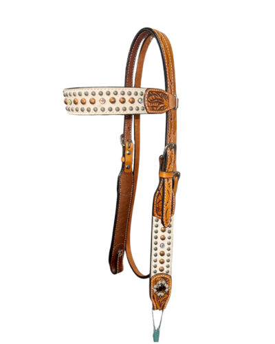Cowhide Headstall with Silver & Copper Dots