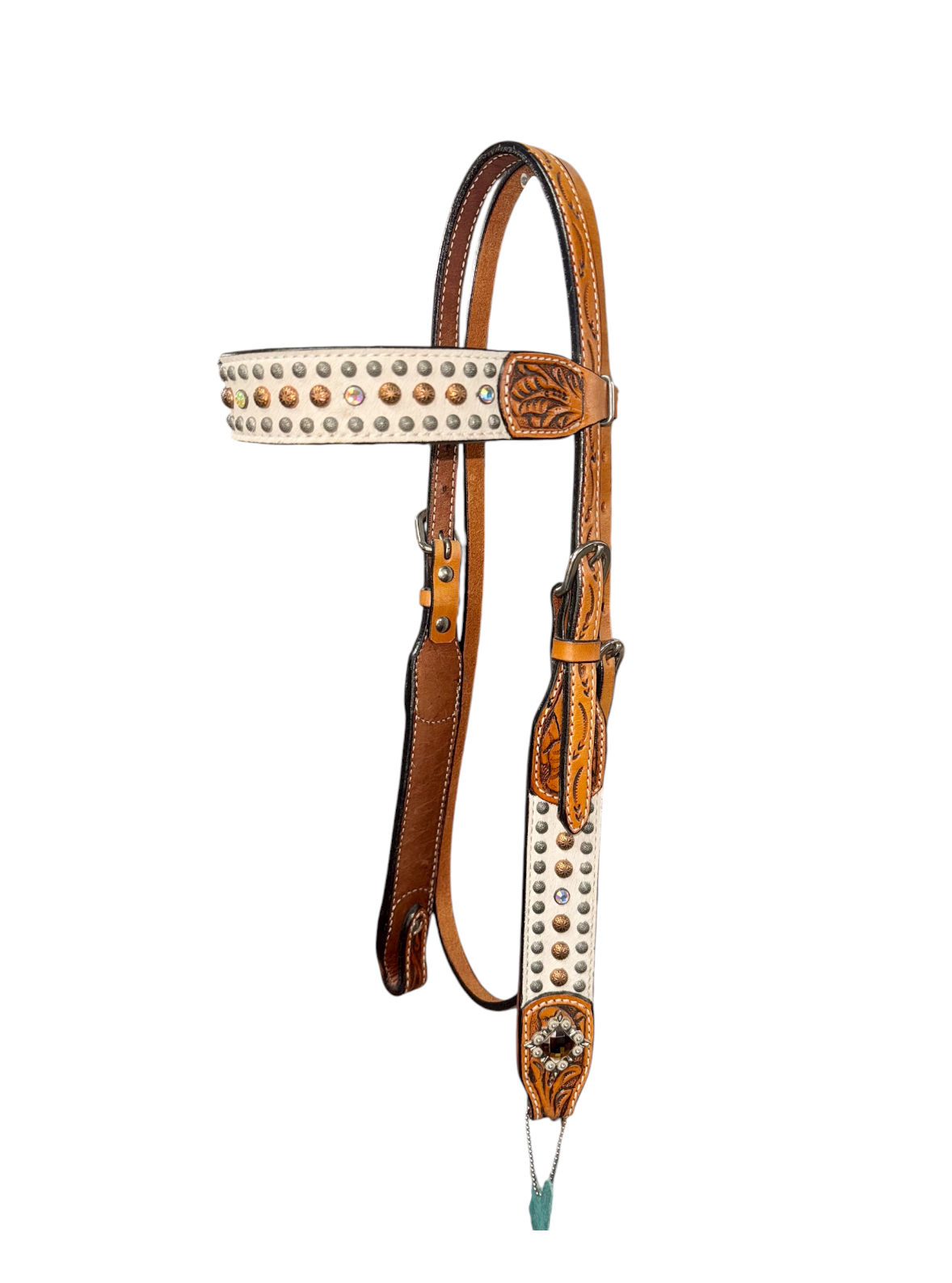 Cowhide Headstall with Silver & Copper Dots