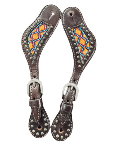 Circle Y Spur Straps with Bead Inlay and Copper