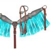 Pony Size Headstall and breast collar set with holographic snake print and metallic color fringe