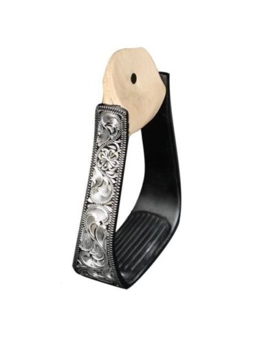 Black Aluminum Stirrups with Silver Engraving