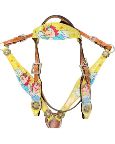 Pony Size Unicorn Print Headstall & Breastcollar Set