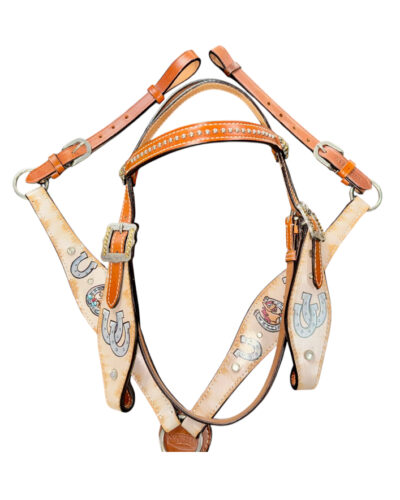 Pony Size Distressed Horseshoe Print Headstall & Breastcollar Set