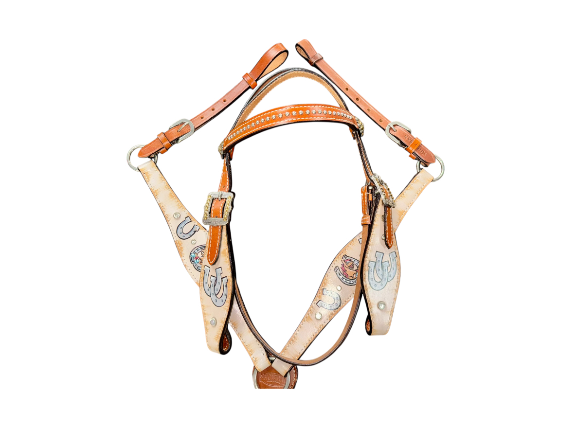 Pony Size Distressed Horseshoe Print Headstall & Breastcollar Set