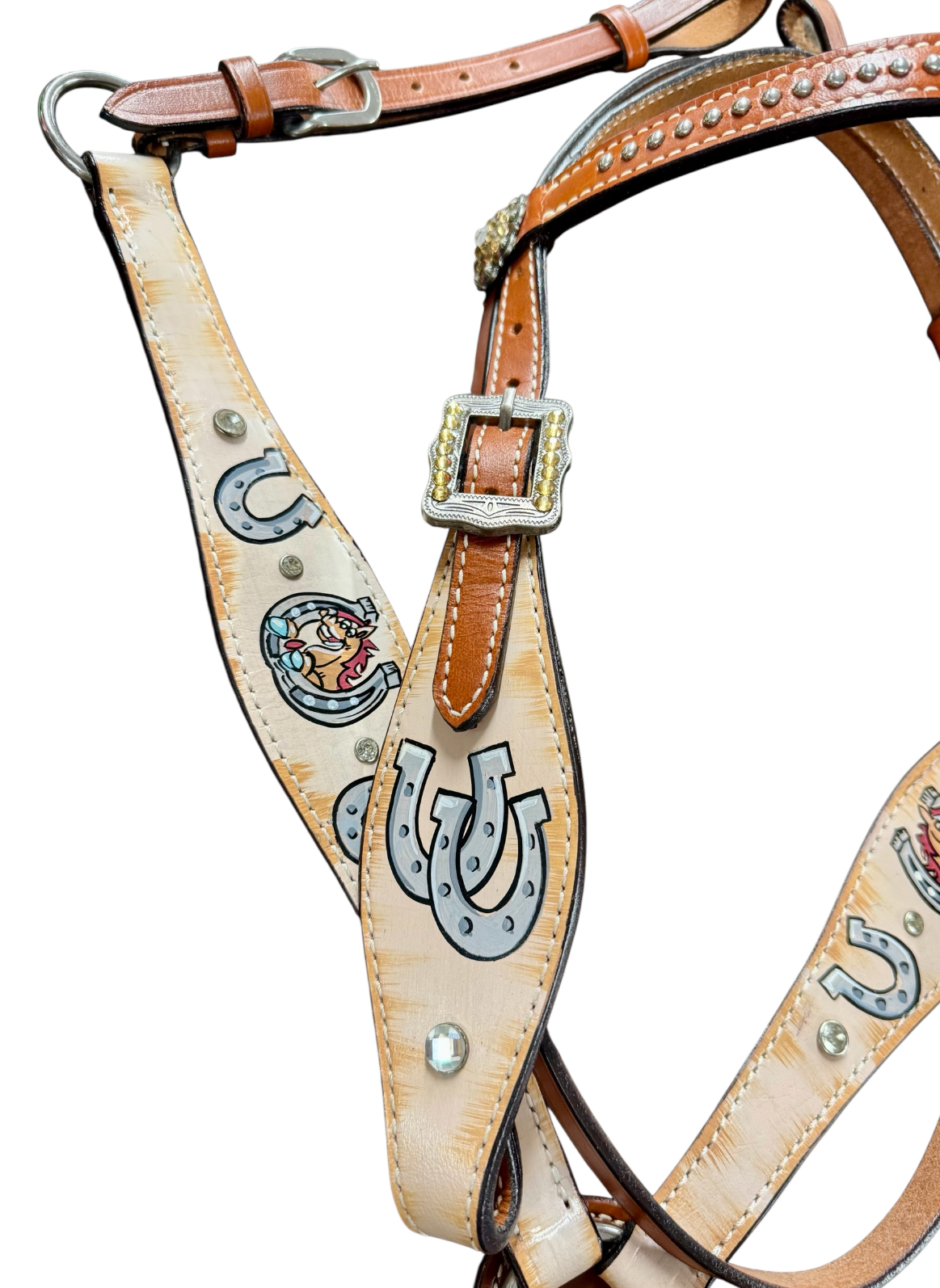 Pony Size Distressed Horseshoe Print Headstall & Breastcollar Set - Image 2