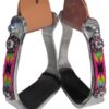 Polished Aluminum Stirrups w/ Hot Pink & Black Navajo Beaded Overlay