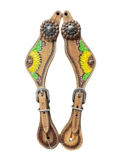 Hand Painted Ladies Sunflower & Cactus Design Spur Straps