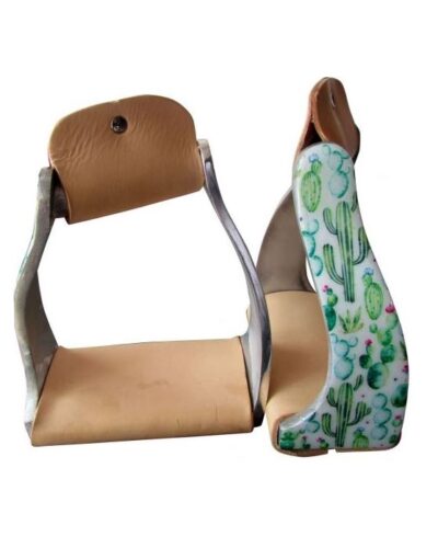 Lightweight Twisted Angled Aluminum Stirrups w/ Cactus Design