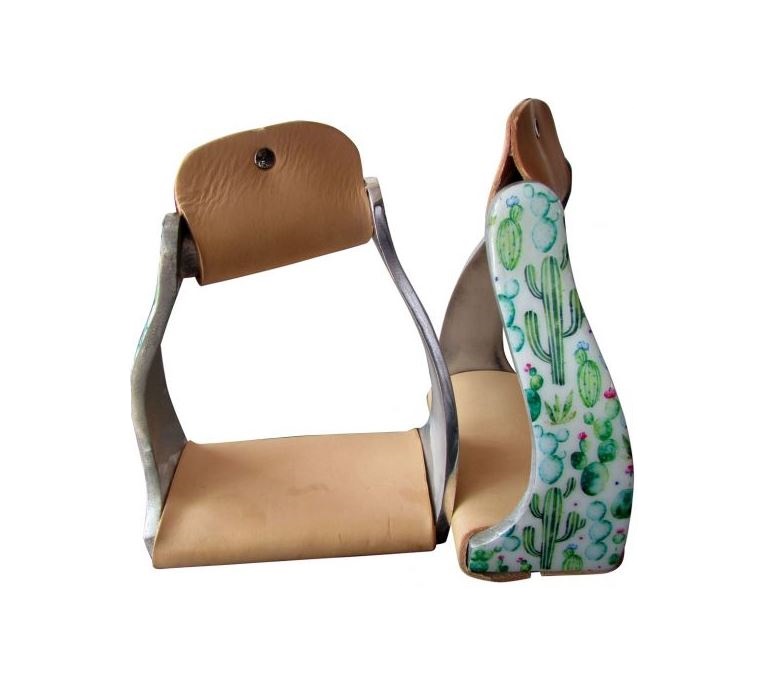 Lightweight Twisted Angled Aluminum Stirrups w/ Cactus Design