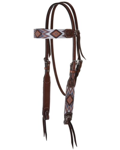 Circle Y Infinity Beaded Inlay Brown Diamond Browband Headstall
