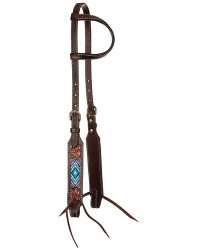 Circle Y Distressed Blue Diamond Beaded Inlay 1-Ear Headstall