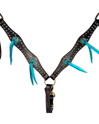 Martin Saddlery 1-1/2''Chocolate Scalloped Turquoise Breastcollar