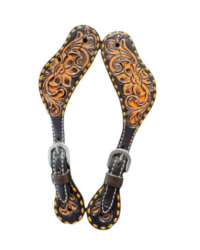 Circle Y Orange Inlay & Buckstitch Spur Straps