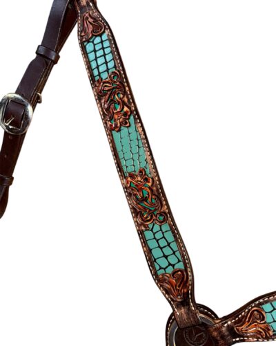 Alternative view of Circle Y Distressed Filigree Turquoise Inlay Breastcollar