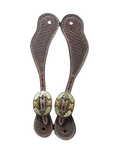 Youth Rosewood Leather Spider Stamp Cowboy Spur Straps w/ Texas Buckle