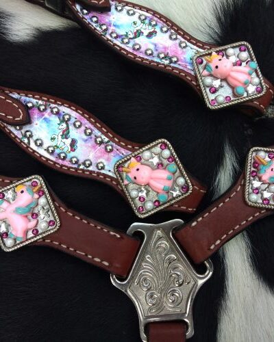 Pony Size Tie Dye Unicorn Printed Headstall & Breastcollar Set - Image 3