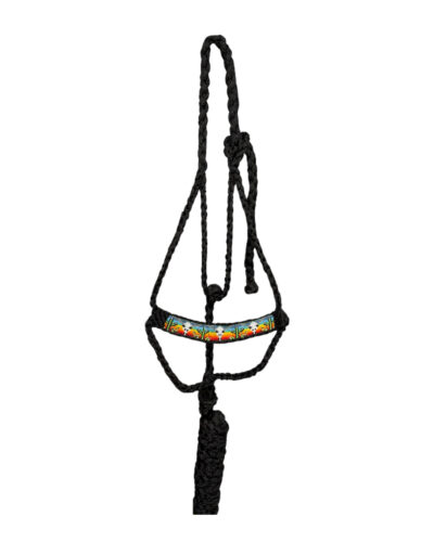 Black Cactus/Steer Headed Beaded Mule Tape Rope Halter