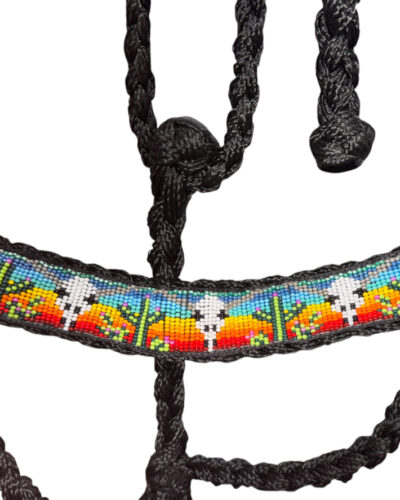 Alternative view of Black Cactus/Steer Headed Beaded Mule Tape Rope Halter