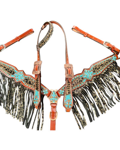 Pony Size Bejeweled Metallic Leopard Print Headstall & Breastcollar Set