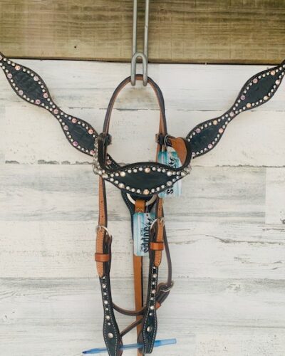Alamo Saddlery Black Crystal Gator Headstall & Breastcollar Set