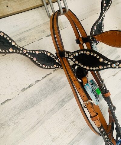 Alternative view of Alamo Saddlery Black Crystal Gator Headstall & Breastcollar Set