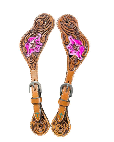 Weaver Turquoise Cross Floral Carved Ladies Spur Straps