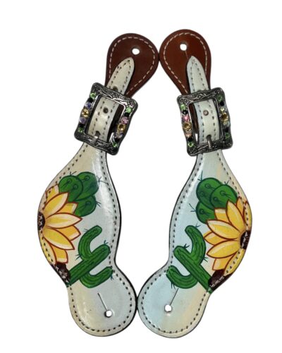 Ladies Sunflower & Cactus Hand Painted Spur Straps