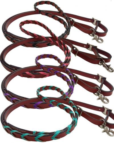 8ft Leather Laced Rein w/ Colored Lacing