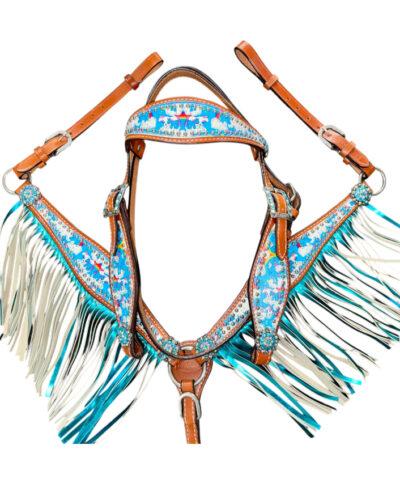 Pony Size Rainbow Unicorn Headstall & Breastcollar Set