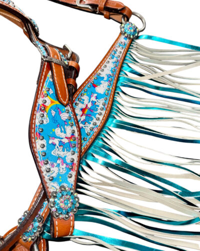 Alternative view of Pony Size Rainbow Unicorn Headstall & Breastcollar Set