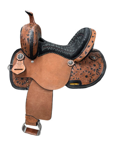 Floral Tooled Kids Barrel Saddle