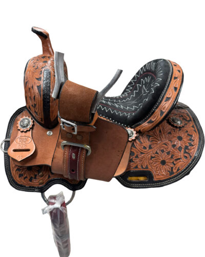 Floral Tooled Kids Barrel Saddle - Image 3