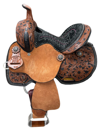 Floral Tooled Kids Barrel Saddle - Image 4