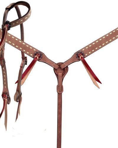 Single Ear Headstall & Breastcollar Set w/ Natural Buckstitch Trim