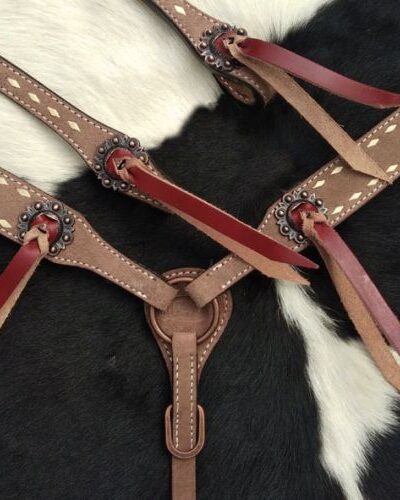 Alternative view of Single Ear Headstall & Breastcollar Set w/ Natural Buckstitch Trim