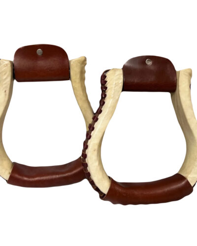 Rawhide Covered Pleasure Style Western Stirrups w/ Leather Lacing