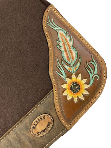 Alternative view of 28x30 Barrel Style Antiqued Feather & Sunflower Design Brown Felt Pad