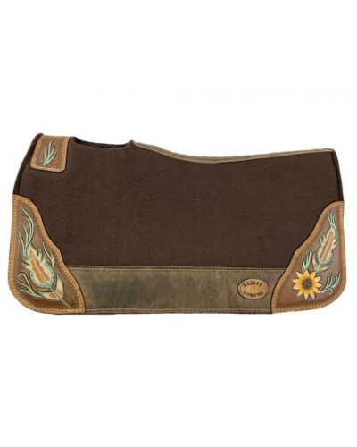 28x30 Barrel Style Antiqued Feather & Sunflower Design Brown Felt Pad