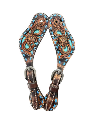 Circle Y Bronco Blue Texas Flower Spur Straps