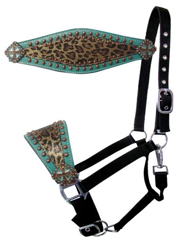 Nylon Bronc Halter w/ Metallic Gold Cheetah Print Inlay