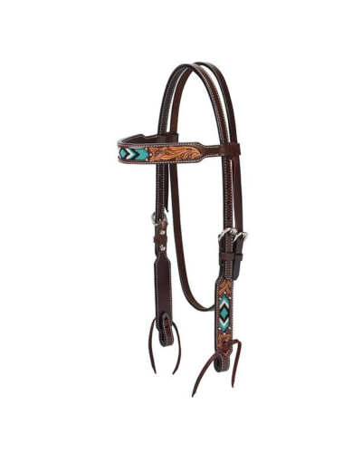 Weaver Turquoise Cross Beaded Browband Headstall