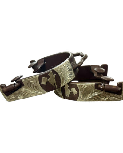Ladies Size Antique Brown Bumper Spur w/ Silver Barrel Racer