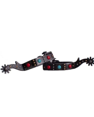 Antique Grey Steel Spur w/ Red & Teal Marble Studs