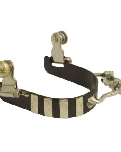 Ladies Black Steel Bumper Spurs with Engraved Silver Bar Overlays