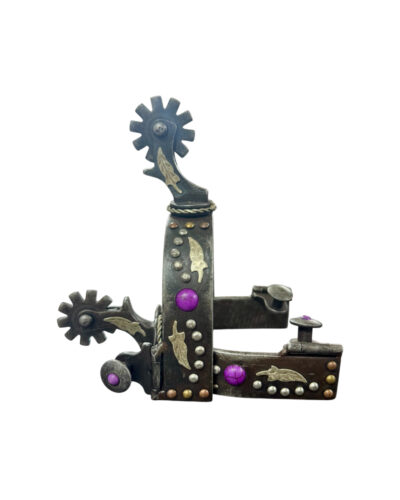 Antique Grey Steel Spur w/ Purple & Marble Studs and Silver and Copper Studs