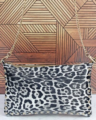 Alternative view of Wild Night Out Studded Grey Leopard Clutch