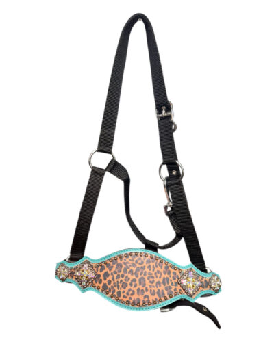 Nylon Bronc Halter w/ Cheetah Print & Teal Leather
