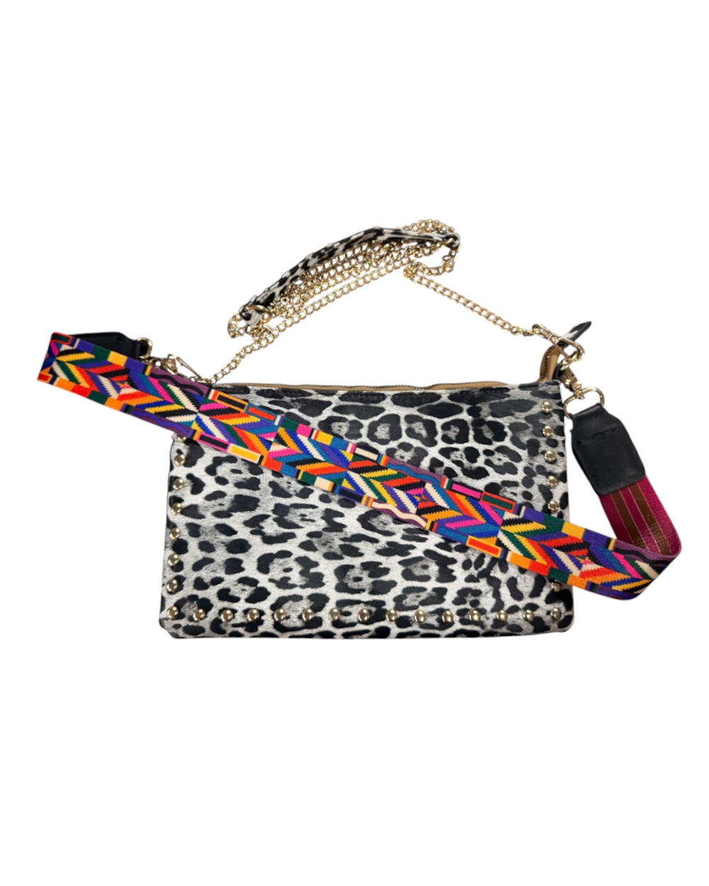 Wild Night Out Studded Grey Leopard Clutch